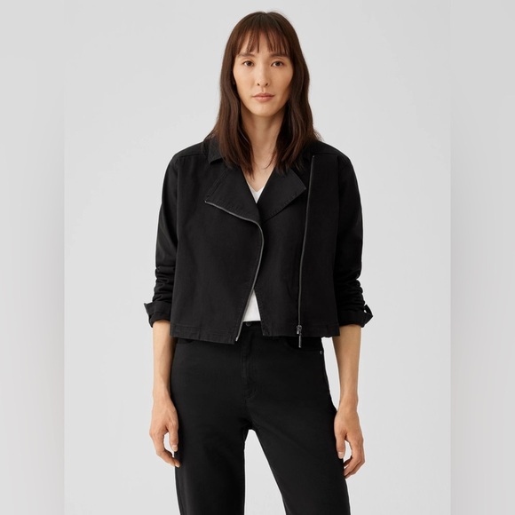 Eileen Fisher Notch Collar Denim Jacket – Black | Size Medium - Picture 1 of 8